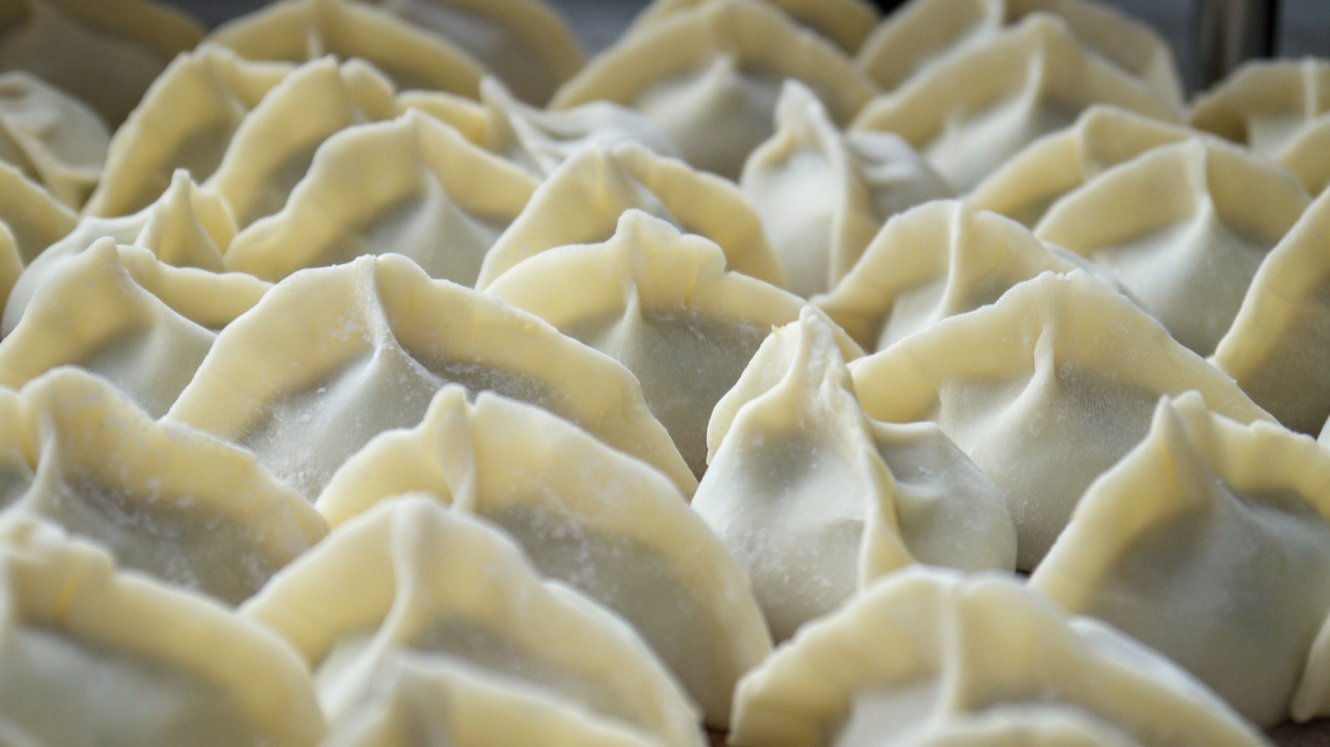 a close up of some dumplings in a pan